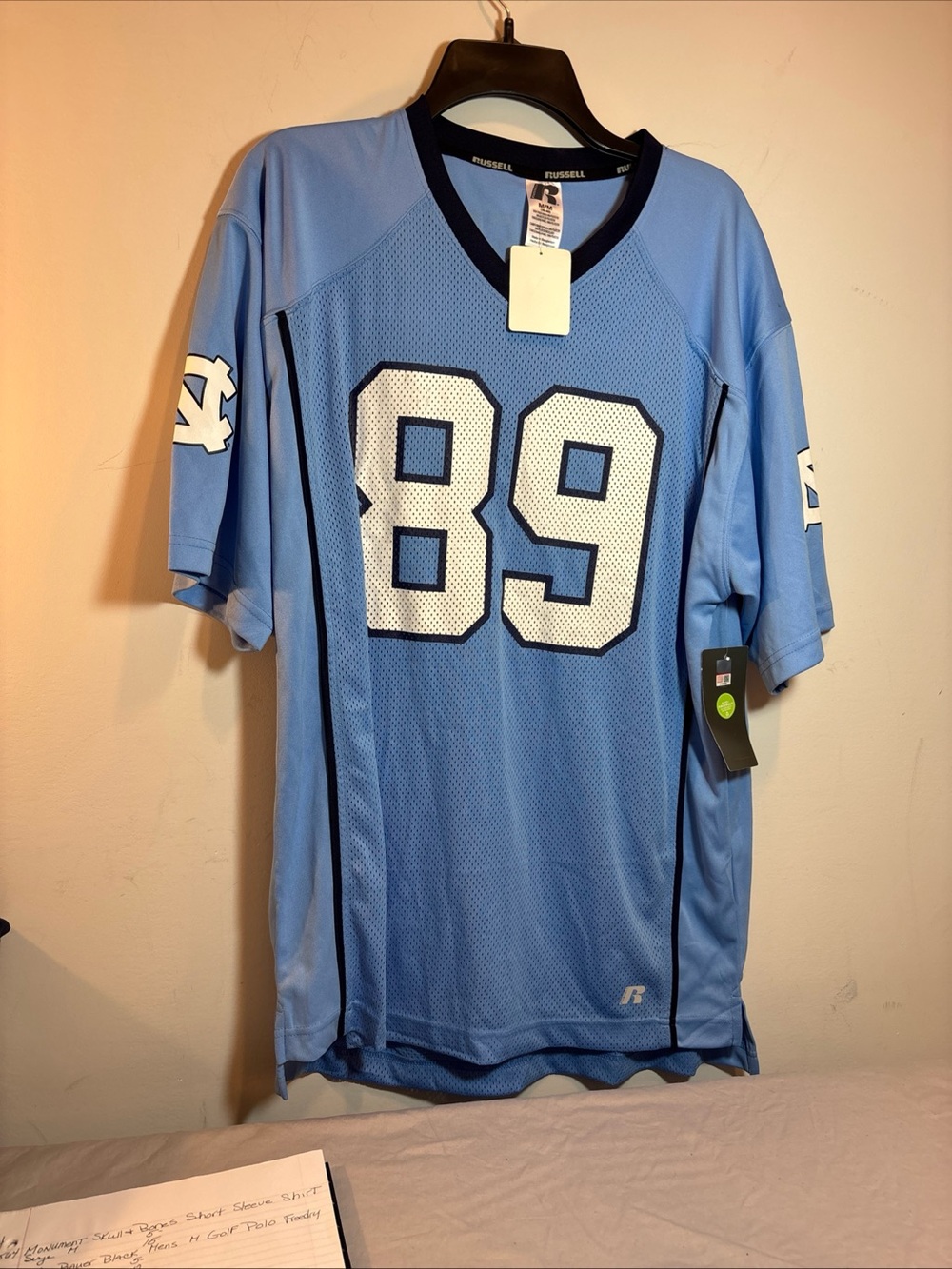 Russell Athletic Carolina Blue Football Jersey with White 89. 567